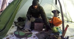 Hot Tent Wood Stove Bushcraft Overnight winter survival Backpacking.